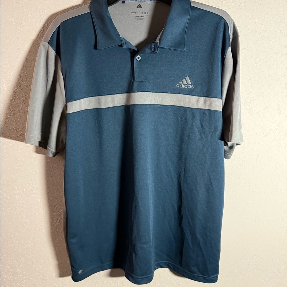 Men’s L Navy and Gray Adidas Athletic Golfing Sporty Breathable Polo
